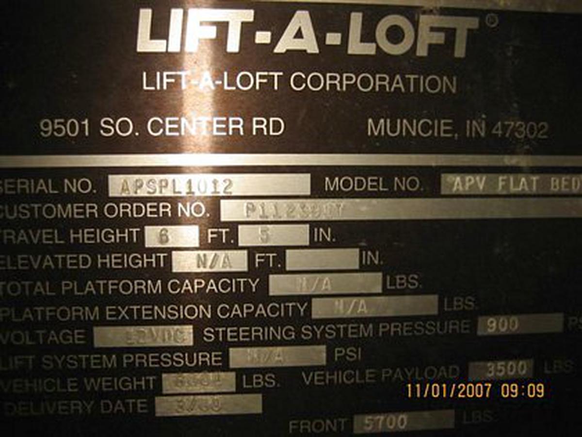 All Purpose Vehicle Lift-A-Loft APV Flat bed