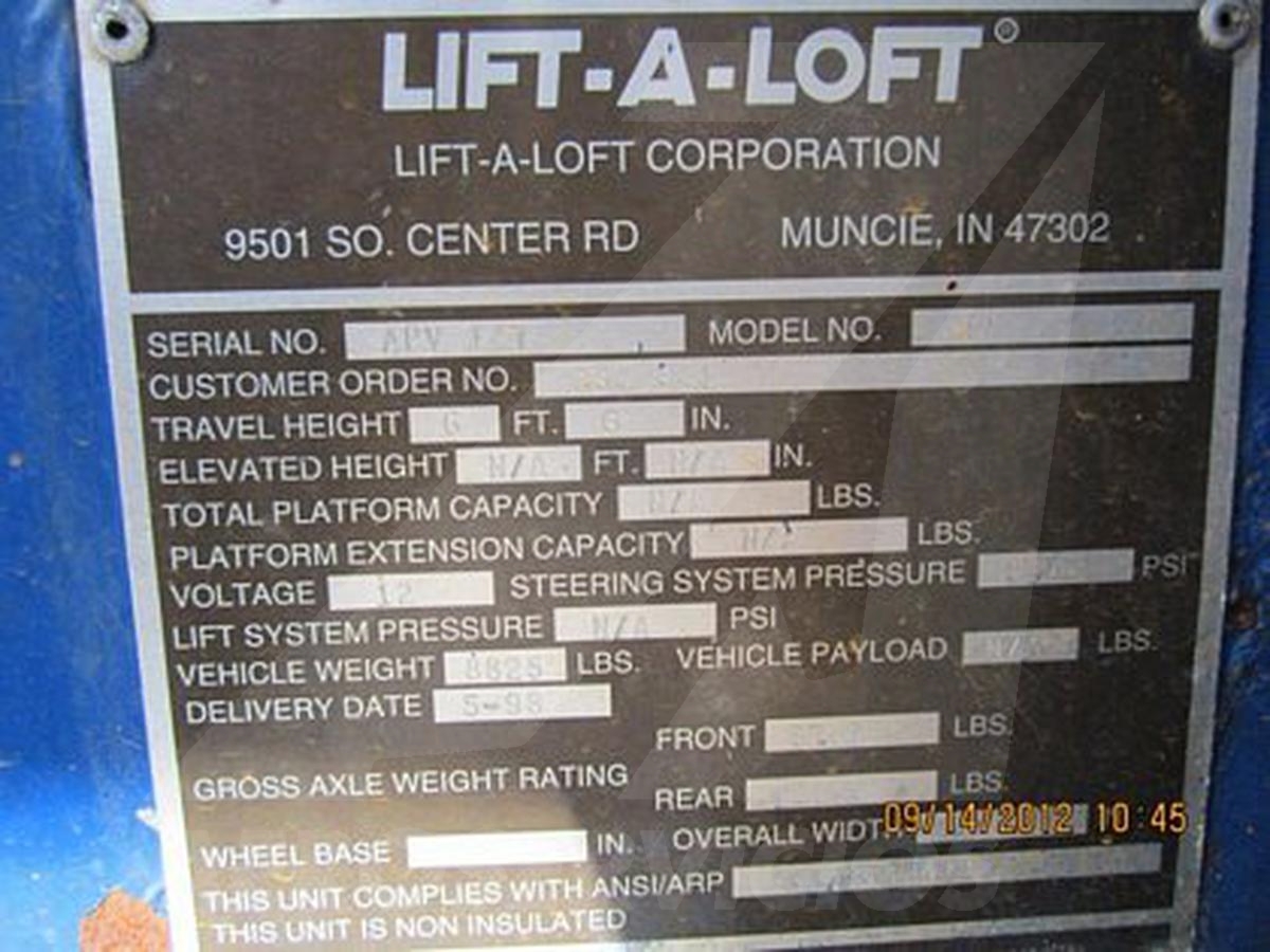 Tank Lift-A-Loft APV- LAV