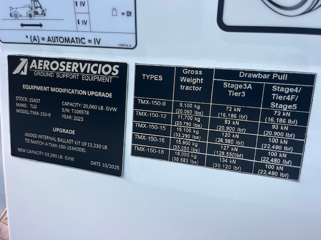 Push Back Tractor TLD TMX-150-15 Tier 4F