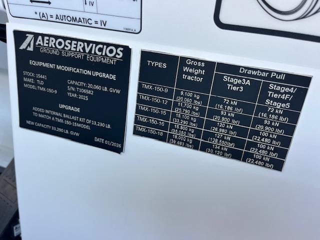 Push Back Tractor TLD TMX-150-15 Tier 4F