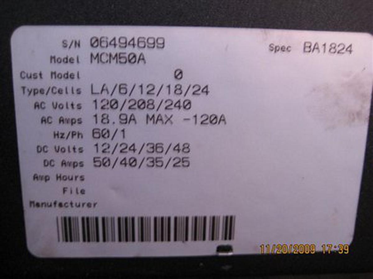 2007 Motor Generator Corp. Battery Charger MCM 50A