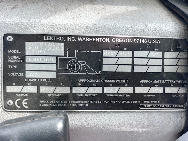 Towbarless Push Back Tractor Lektro AP-8925SDB-AL