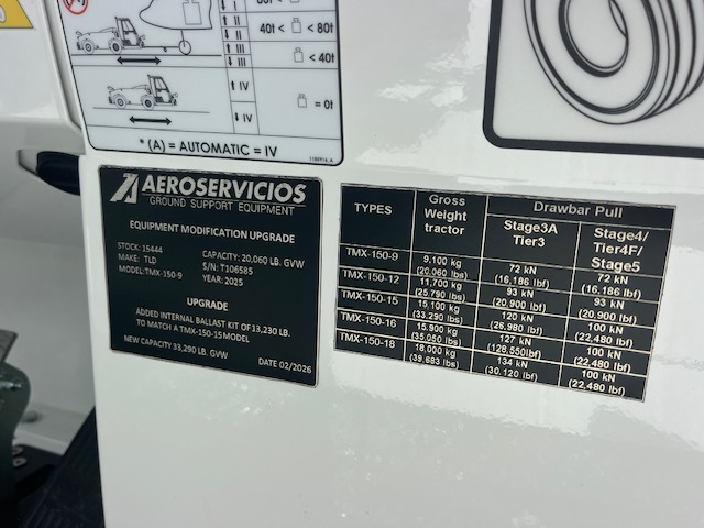 Push Back Tractor TLD TMX-150-15 Tier 4F